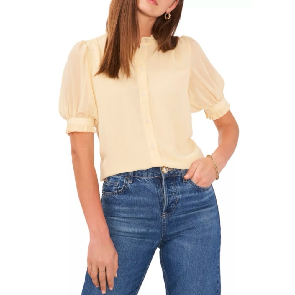 1.STATE Joyce‎ Shirt with Short Puff Sleeves Size XS Color Sunlight Feminine NWT